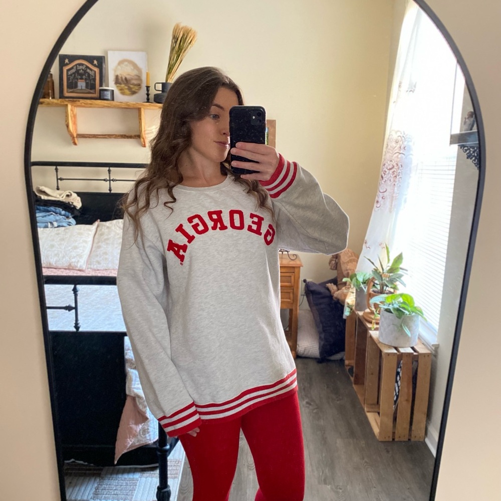 Three Square by Royce Apparel Georgia Grey and Red Sweatshirt — Women’s XL
